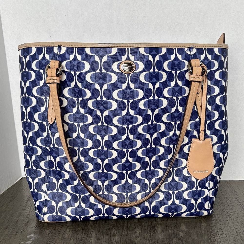 Coach Navy and Tan Signature Tote